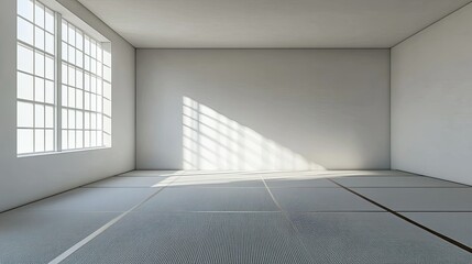 Minimal interior with tatami mat floor, empty and clean Japanese-inspired room design, high-resolution D rendering