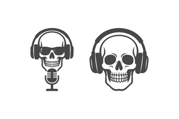 Skull Headphone Mic Silhouette Vector