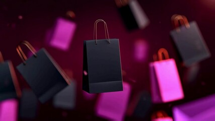 Black Friday Sale Floating Shopping Bags in Pink and Black - Powered by Adobe