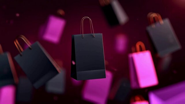 Black Friday Sale Floating Shopping Bags in Pink and Black - Powered by Adobe