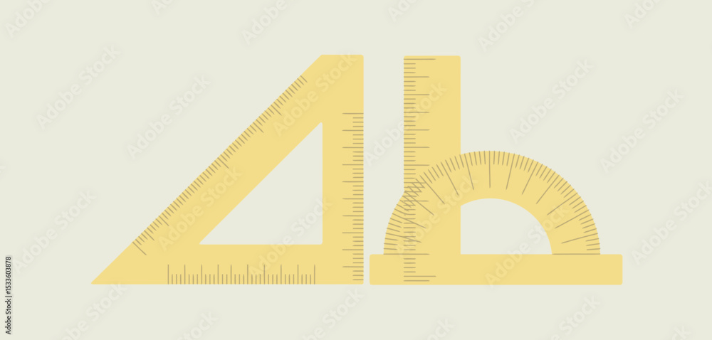 Poster set of yellow geometry tools triangle ruler protractor