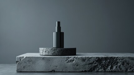 Minimalist perfume container with soft aroma mist, set on an artistic concrete slab, luxury high-end branding concept
