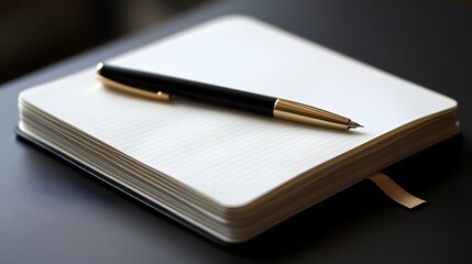 Elegant Pen Resting on Open Notebook with Blank Pages for Creative Writing