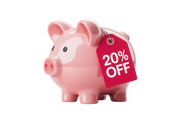 Obraz premium Pink Piggy Bank with 20 Percent Off Sale Tag for Savings and Discounts