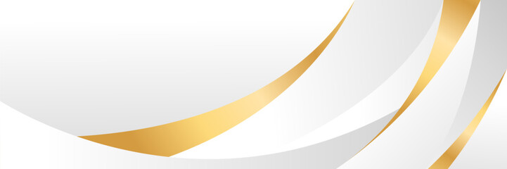 Elegant white and gray luxury curve background with gold accents. Abstract modern banner design for websites, headers, sale templates, business ads, awards, events, and more