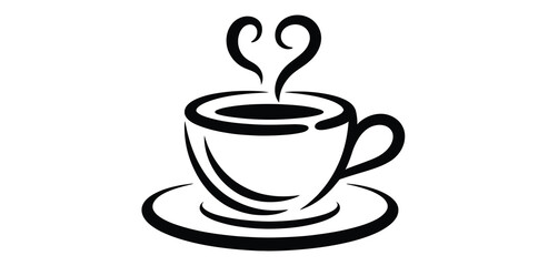 Stylized coffee cup with heart shaped steam