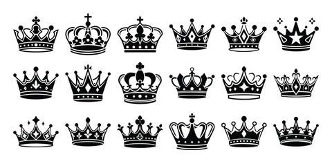 Crown Silhouette Icon Set for King, Queen, Monarchy and Luxury Themes