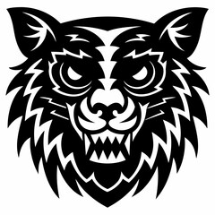 Obraz premium Tribal Style Carved Tiger Head with Lightning Design