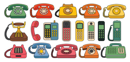 Collection of retro telephones and cell phones