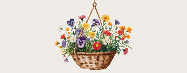 Hanging basket of colorful spring flowers