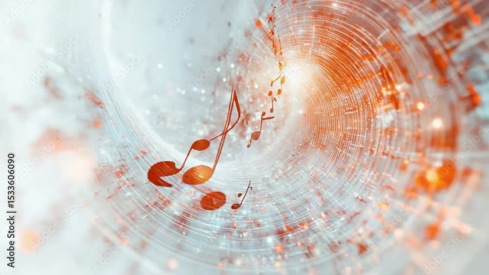 Poster musical resonance: a dynamic representation of musical notes, intertwined with an energy field that 