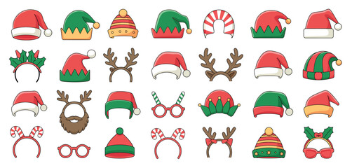 Christmas hats headbands and antlers cartoon set