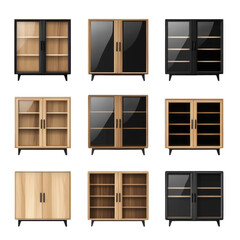 Set of various modern stylish two door wooden on isolated transparent cutout PNG Background