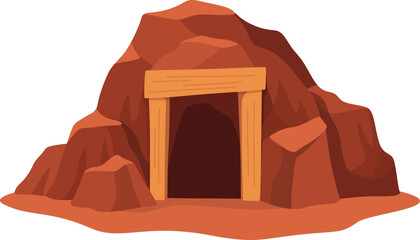 Cartoon Illustration of a Mining Cave Entrance

