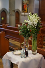 wine and water for communion in church