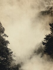 Misty Mountain Forest: A Sepia-toned Landscape