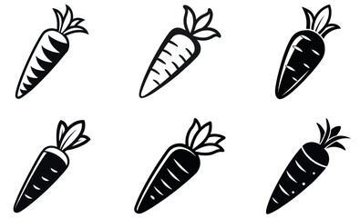 Six Stylized Carrots Black and White Graphics of Various Carrot Designs