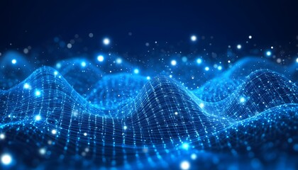 Digital wave pattern of glowing points and lines.