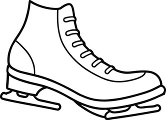 Ice skating shoe line art, A black and white flgure skates line art vector illustration