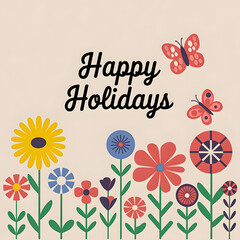 Happy holidays floral greeting card design