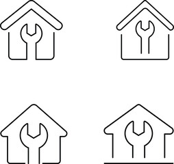 Minimalist House and Wrench Icon Set for Home Repair Branding