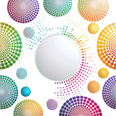 Colorful Abstract Background: Geometric Circles, Pixel Art, and White Sphere