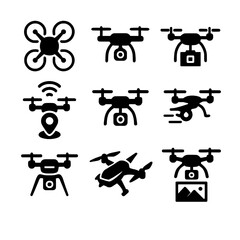 Drone Vector Icons Set with Camera and GPS Symbols