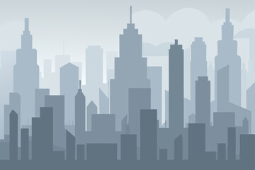 Obraz premium Misty Metropolis A Silhouetted Cityscape Illustration