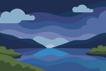 Obraz premium Serene Night Landscape Mountains, Lake, and Starlit Sky