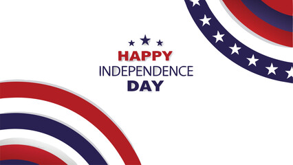 Happy independence day text with stars and patriotic curved banner decorations on white background