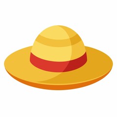 Yellow straw hat with red band isolated on white background