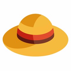 Yellow straw hat with red and brown band isolated on white background