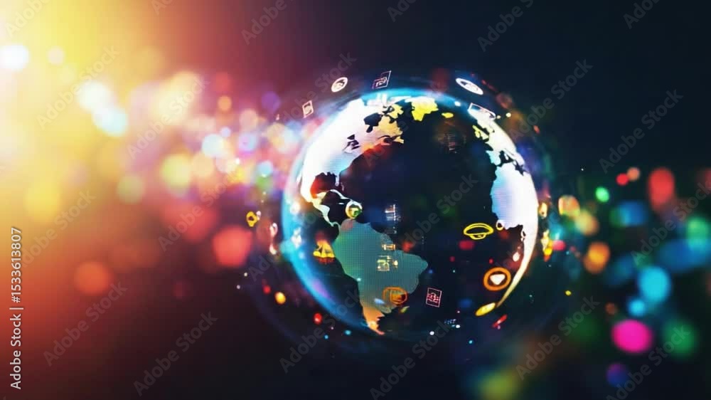 Aufkleber global digital network: a luminous depiction of the globe, adorned with a network of interconnected 