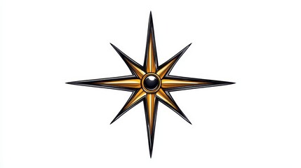 Abstract Eight Pointed Gold Star on White