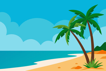 Fototapeta premium Tropical Beach Paradise Palm Trees, Ocean, and Sunny Skies