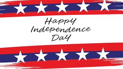 Happy independence day design with red and blue stripes and white stars on a white background design