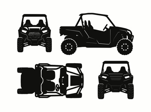 UTV Vector Silhouette Views: Front, Side, Top. Off Road Buggy