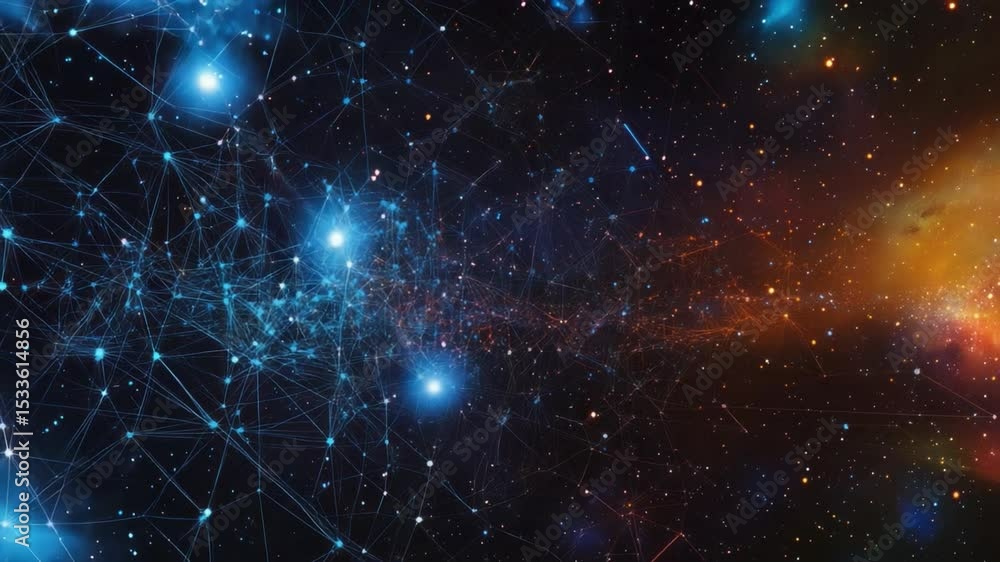 Poster cosmic network: a dazzling display of celestial beauty unfolds, with intricate lines connecting lumi