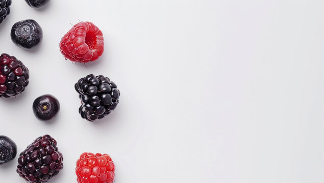 various fresh berries on background with copy space