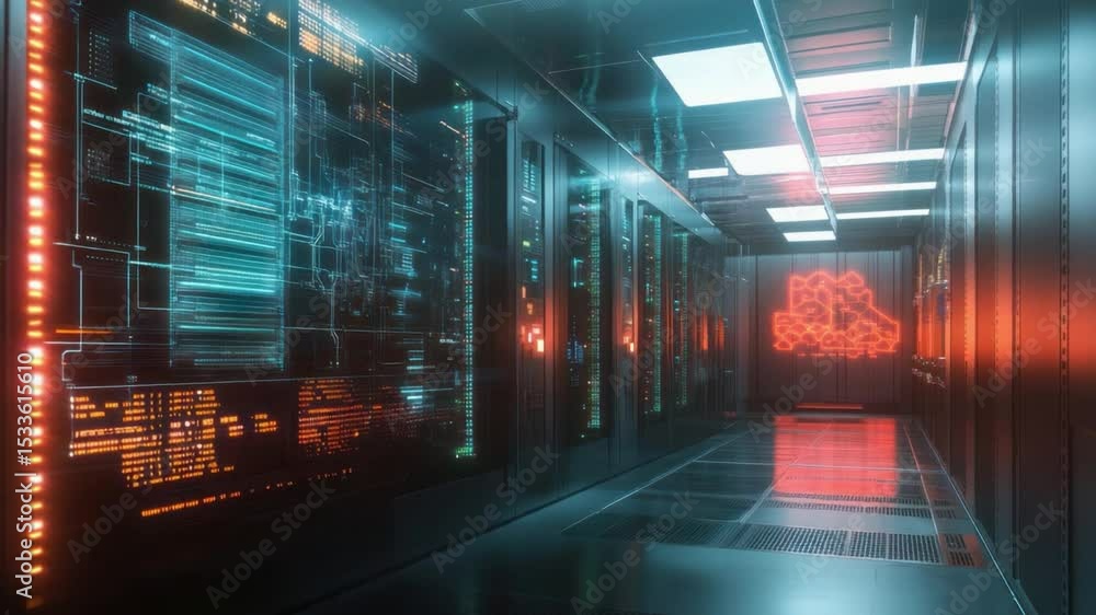 Poster cybernetic data hub: explore the advanced realm of a cutting-edge data center.