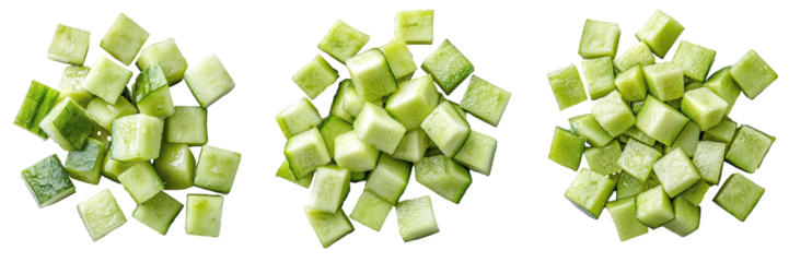 Cucumber beautifully cut into cubes isolated on transparent background PNG