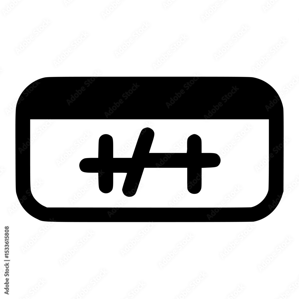 Poster icon depicting inequality symbol inside a rounded rectangle shape.