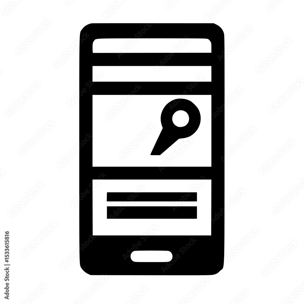 Poster a simple black and white graphic of a smartphone displaying a location pin and web page elements.