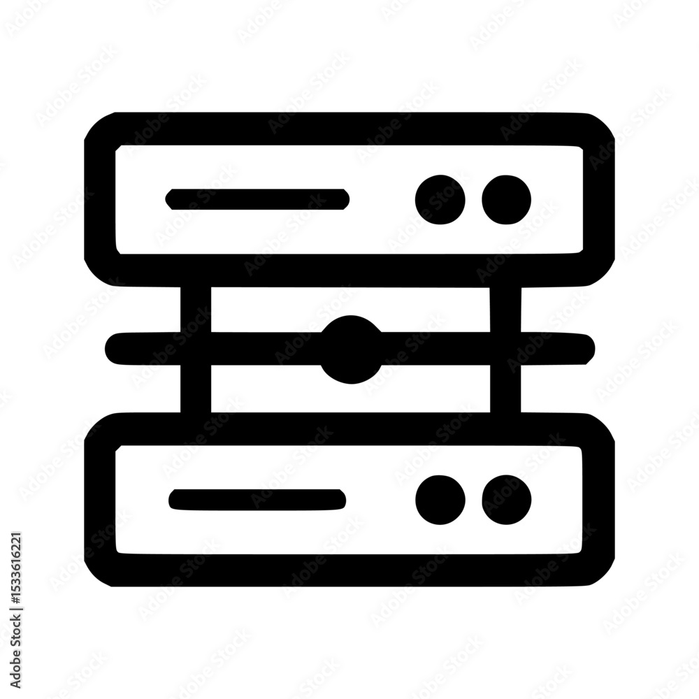 Poster a stylized icon depicting a network server rack with two interconnected units.