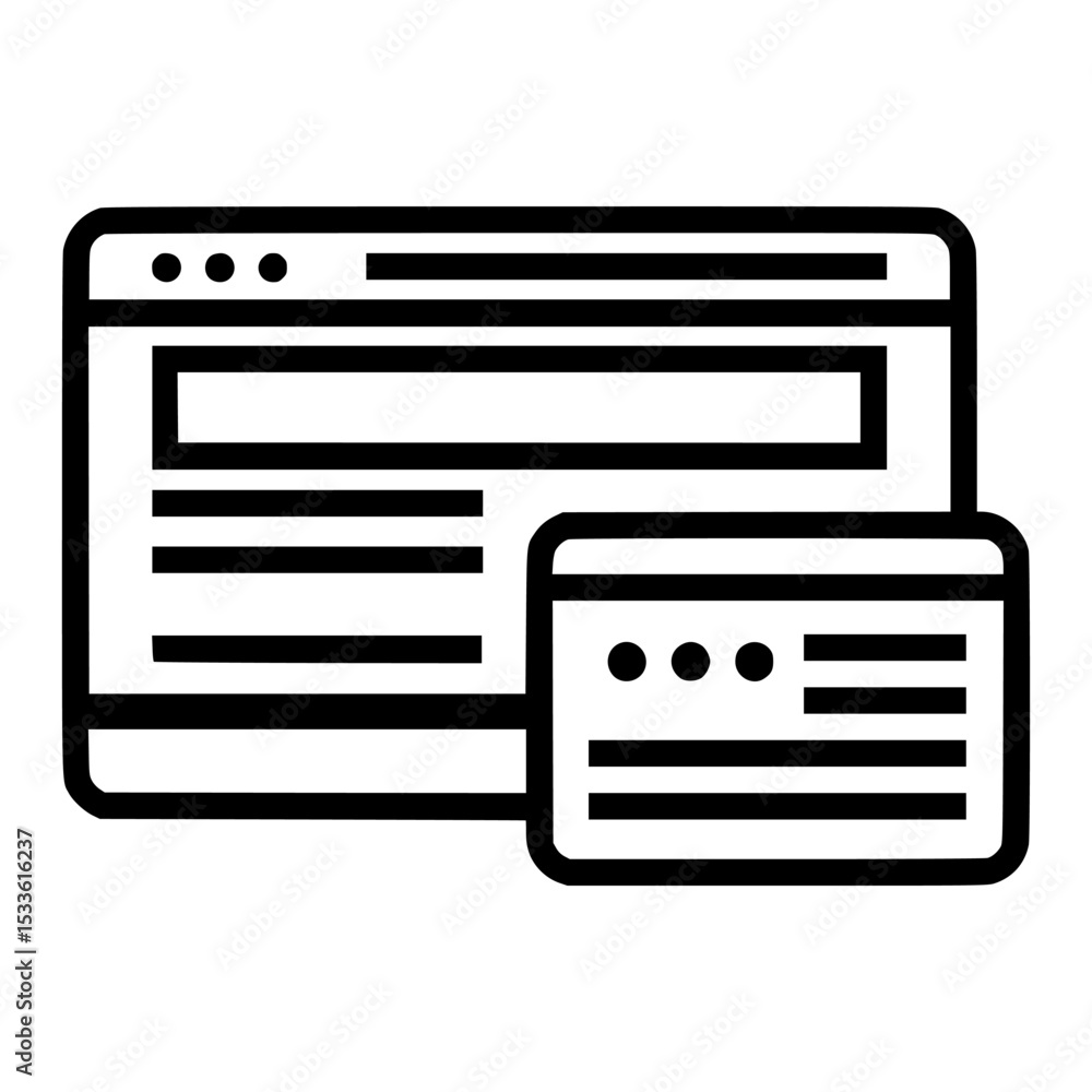 Poster icon depicting a website window with content and a smaller window overlayed, illustrating web design