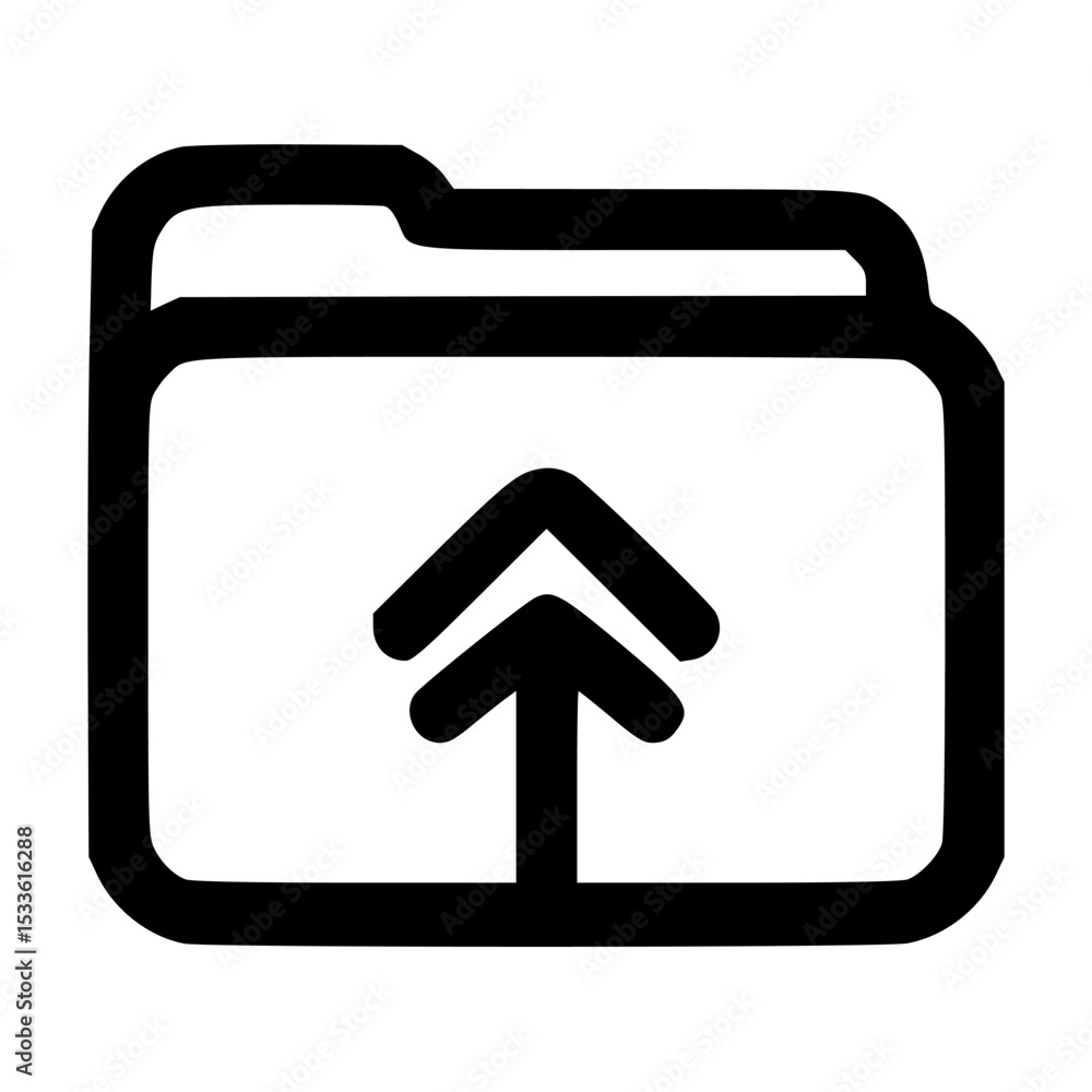 Poster a simple black and white icon of a folder with an upward-pointing arrow inside, indicating upload.
