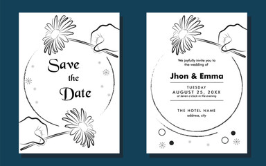 Romantic Line Art Wedding Invitation Template