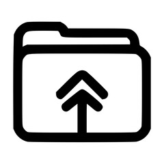 A simple black and white icon of a folder with an upward-pointing arrow inside, indicating upload.