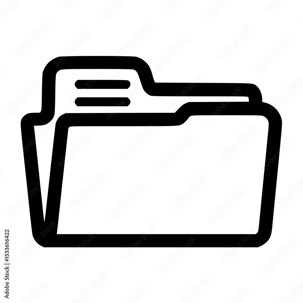 Poster a simple black and white icon depicting an open file folder containing documents.