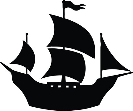 Pirate ship silhouette, pirate ship line art silhouette vector illustration